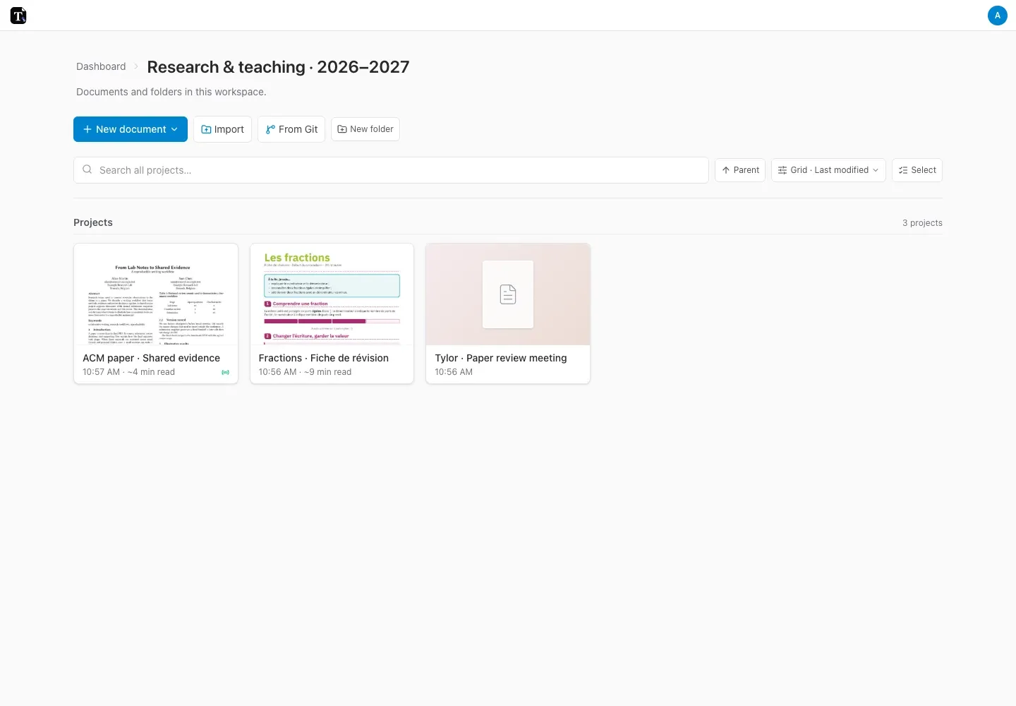 A research and teaching folder containing the three example documents