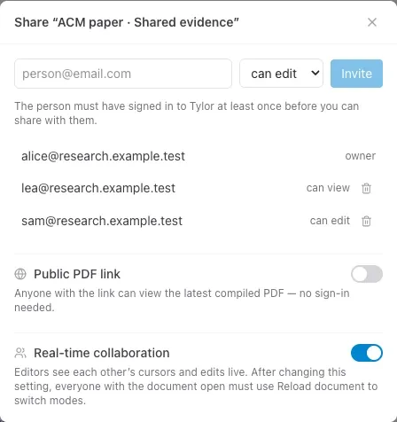 Sharing the ACM sample with Sam as an editor and Léa as a viewer
